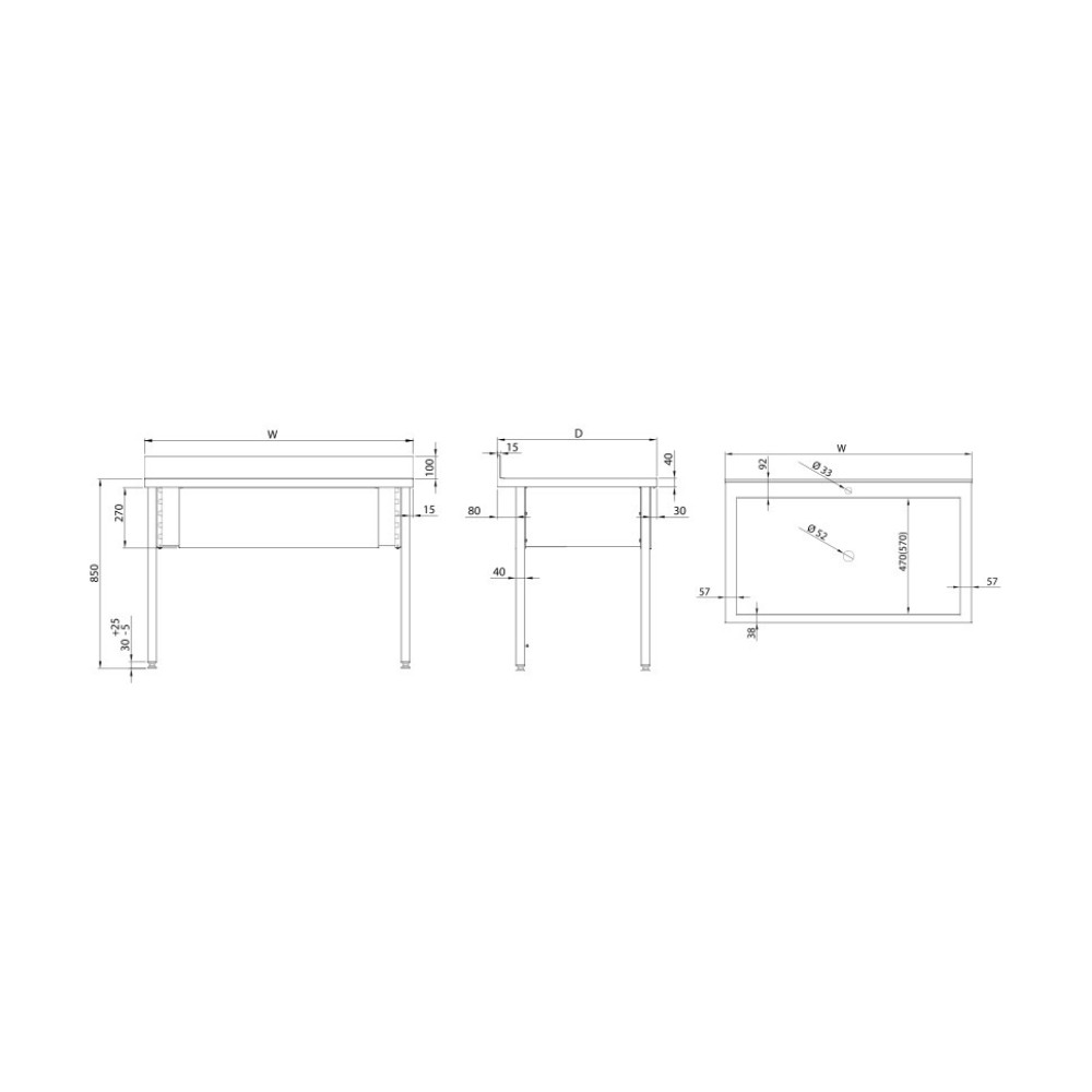 Table with single-chamber basin 800 Table with single-chamber basin 800