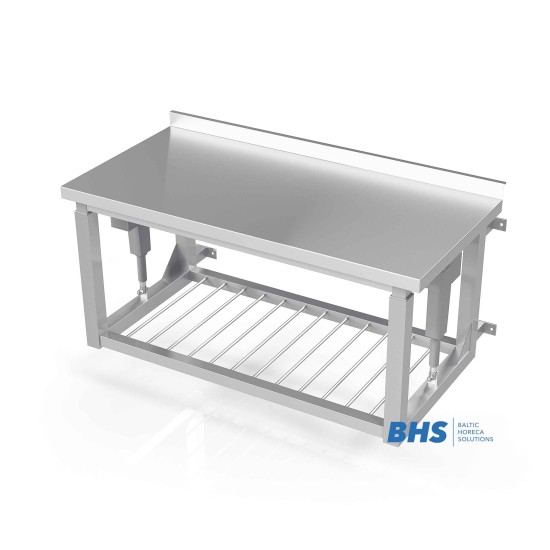 Table with adjustable height and grille mounting to the wall