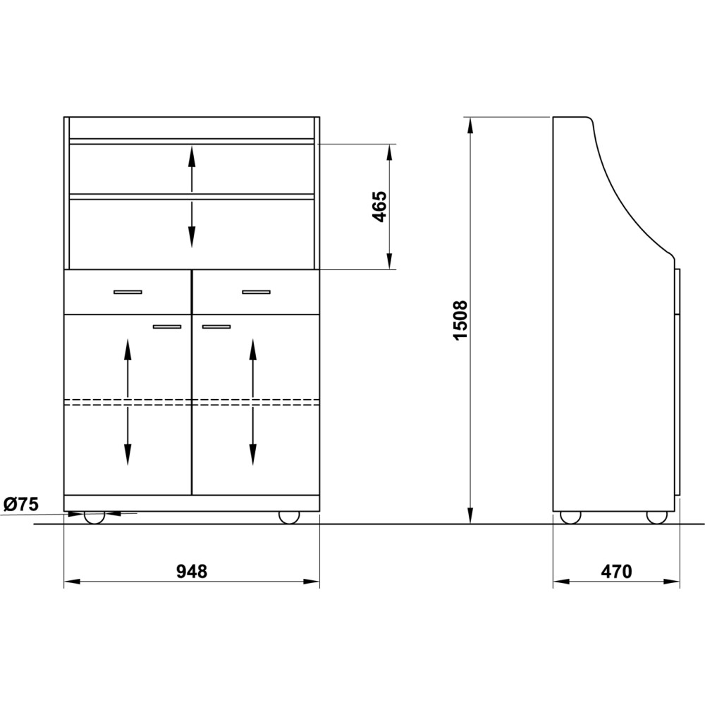 Functional Waiter Station on Wheels Perseo A2 B/R Functional Waiter Station on Wheels Perseo A2 B/R