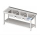 Professional Metal Table with 3 Sinks and Shelving Option